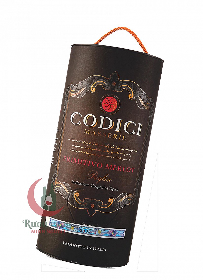 Vang Ý Codici Tarantino Primitivo Merlot bịch ống 3L